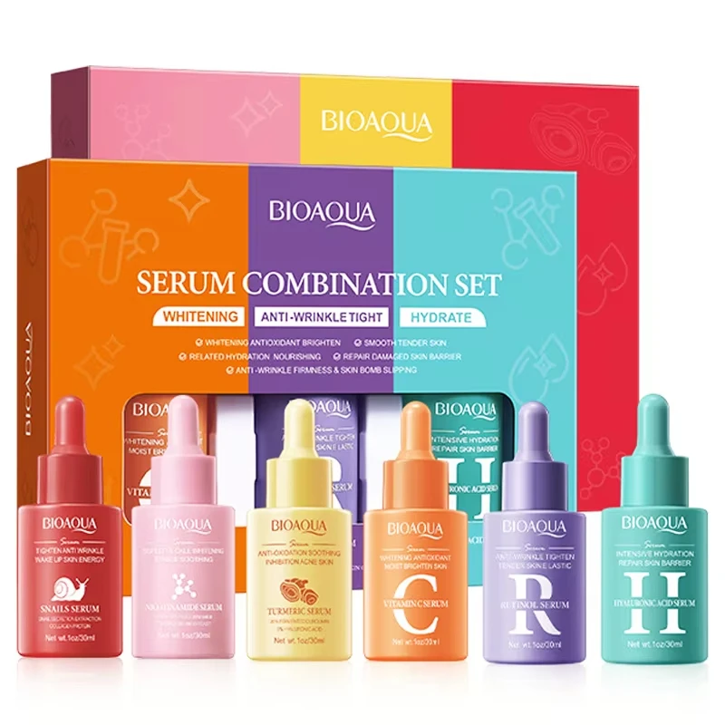 3 unids/set BIOAQUA vitamina C Retinol suero de ácido hialurónico para cara hidratante reafirmante brillo esencia Facial juegos de cuidado de la piel