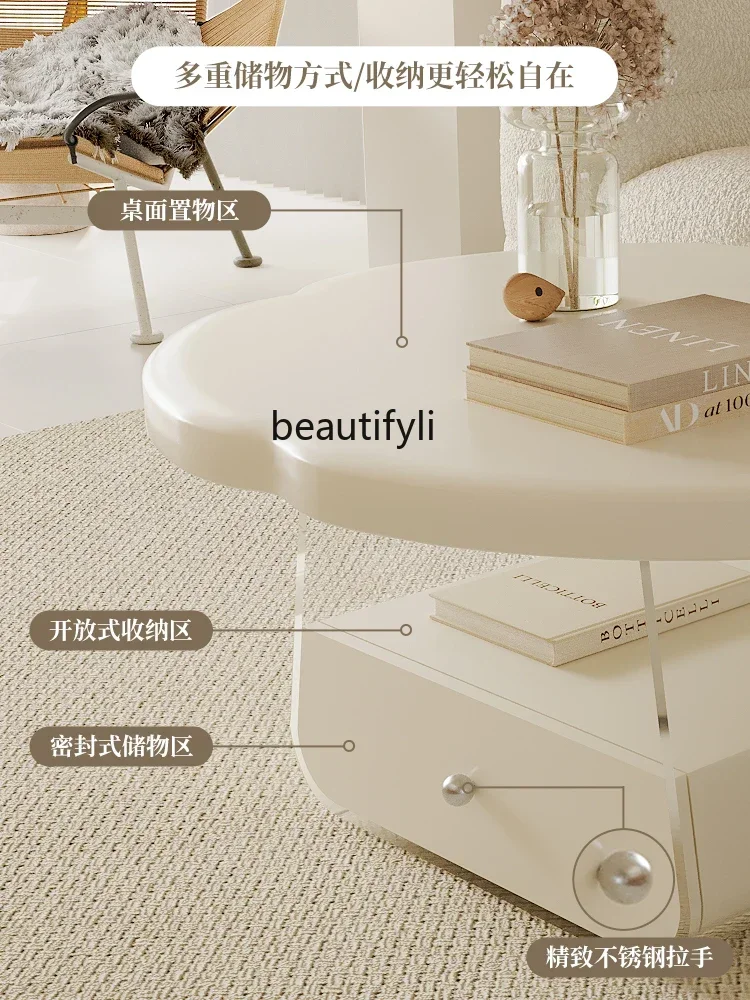 07 طاولة شاي زهرة كريم نمط عالية الجودة المنزلية جولة الاكريليك طاولة القهوة لغرفة المعيشة