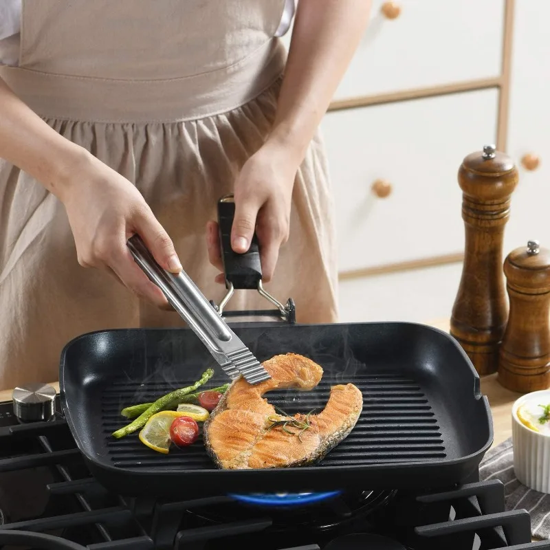 

Grill Pan with Folding Handle, Nonstick Indoor BBQ Grilling Pan - 13 9IN