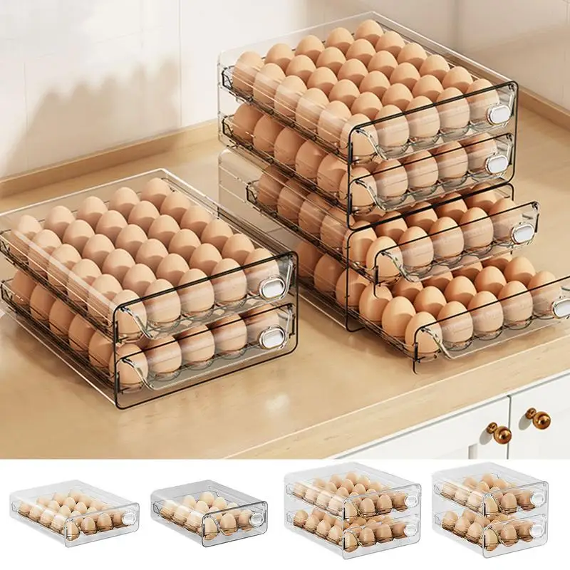 

Egg Drawer For Refrigerator Clear Stackable Space Saving Fridge Egg Storage Box With Time Scale Food Storage For Pantry