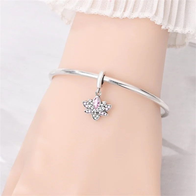 

2026 Popular 925 Sterling Silver Exquisite Lotus Charms Beads CZ Zircon Fit Original Bracelet DIY For Women Jewelry Gifts