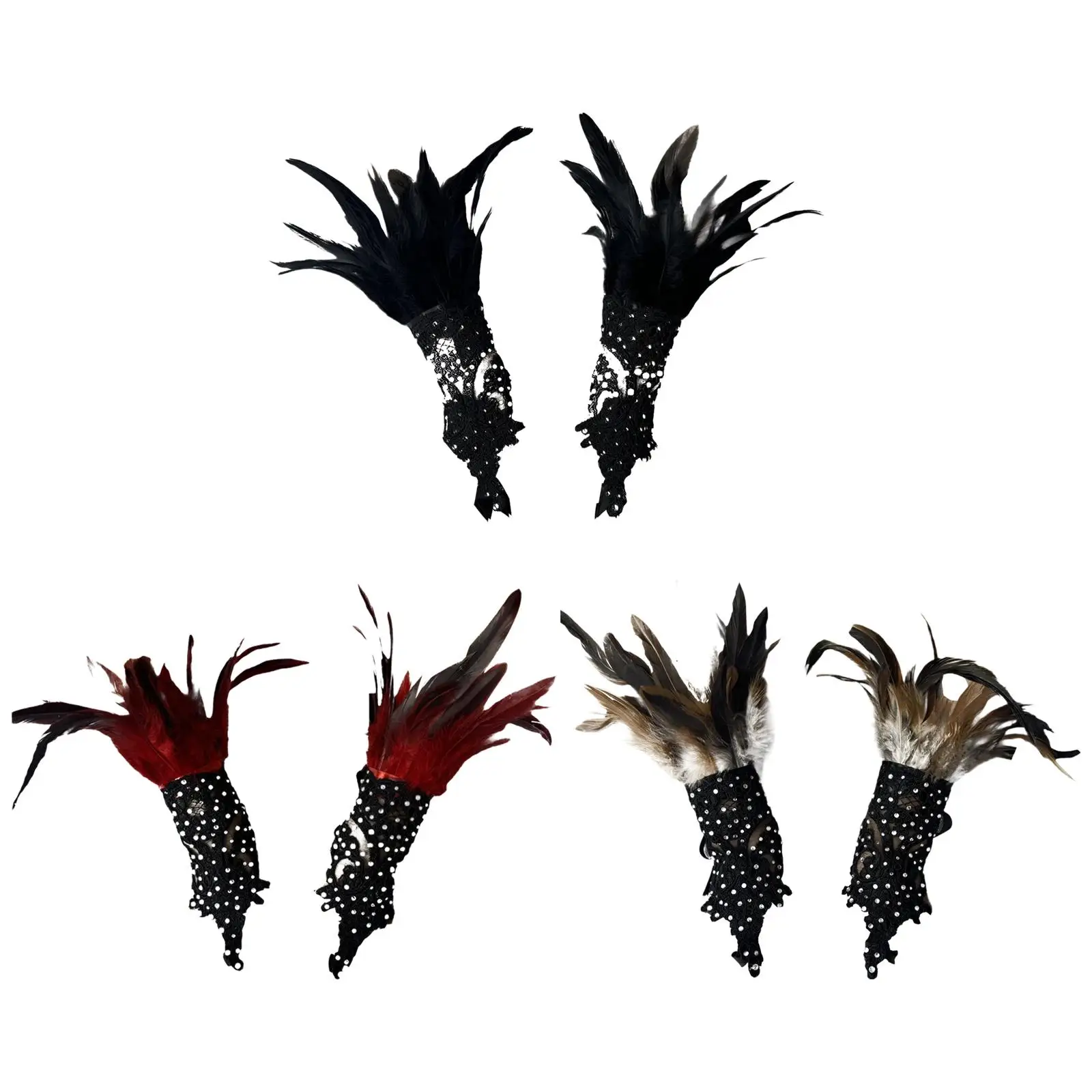 

Gothic Gloves Portable Easy to Carry Halloween Makeup Gloves Artificial Feather Gloves for Party Wedding Showgirl Cosplay Rave