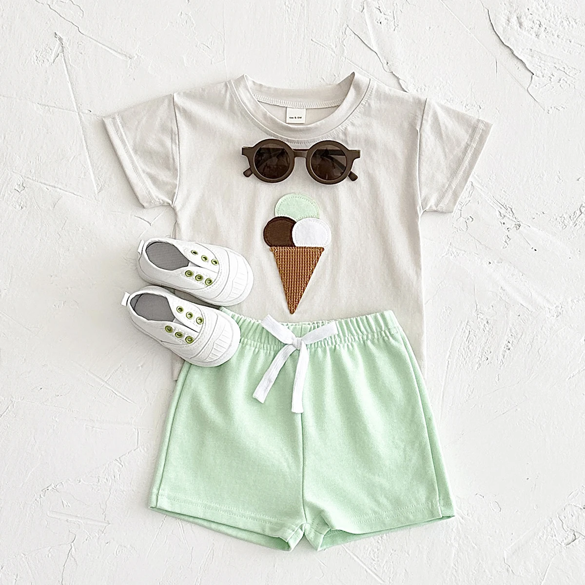 Summer 2PCS Newborn Baby ﻿Boys Children Clothing Ice Cream Print T-shirt+Shorts Infant Toddler Outfit Boy Girl Suit Clothes