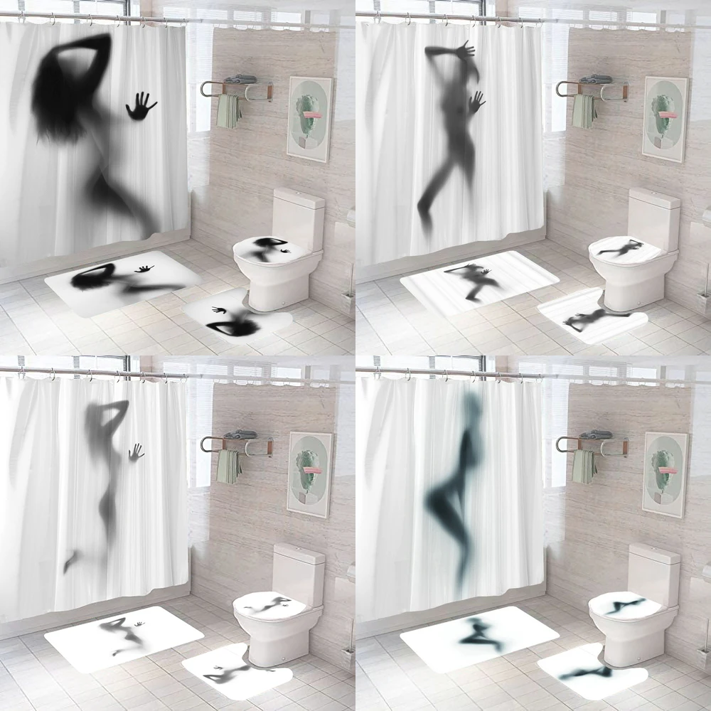 Nude Women Shadow Shower Curtain With Hook hot Sexy Girl Bathroom Set Non-slip Carpet Toilet Cover Pad Bath Mat for Home Decor