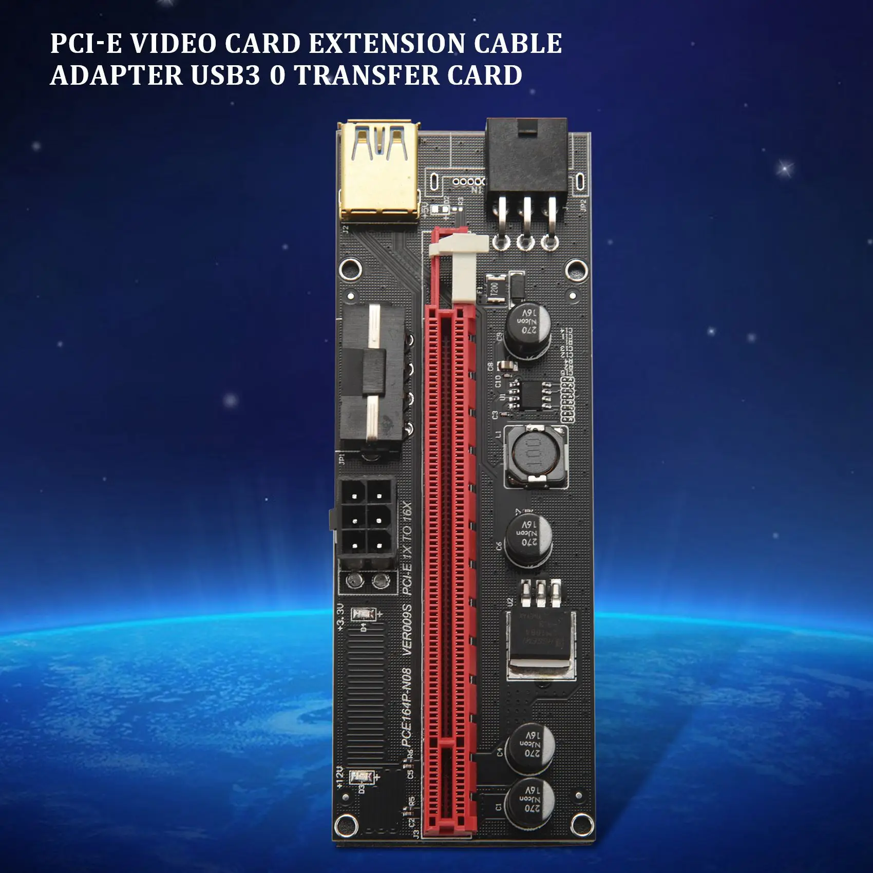 6-Pack PCIe Dual Chip PCI-E 16X to 1X Powered Riser Adapter Card, 6 PIN & Molex 3 Connector with 60cm USB 3.0 Cable