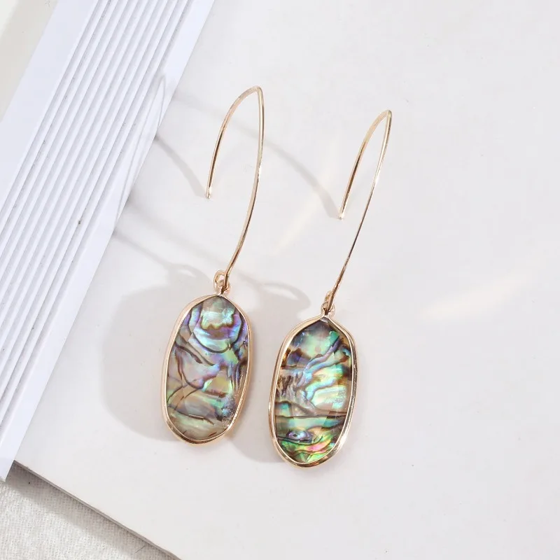 New Gold Color Border Oval Abalone Shell White Pearls Hoop Drop Earrings New Design Trendy Sparkly Party Jewelry for Women Gifts