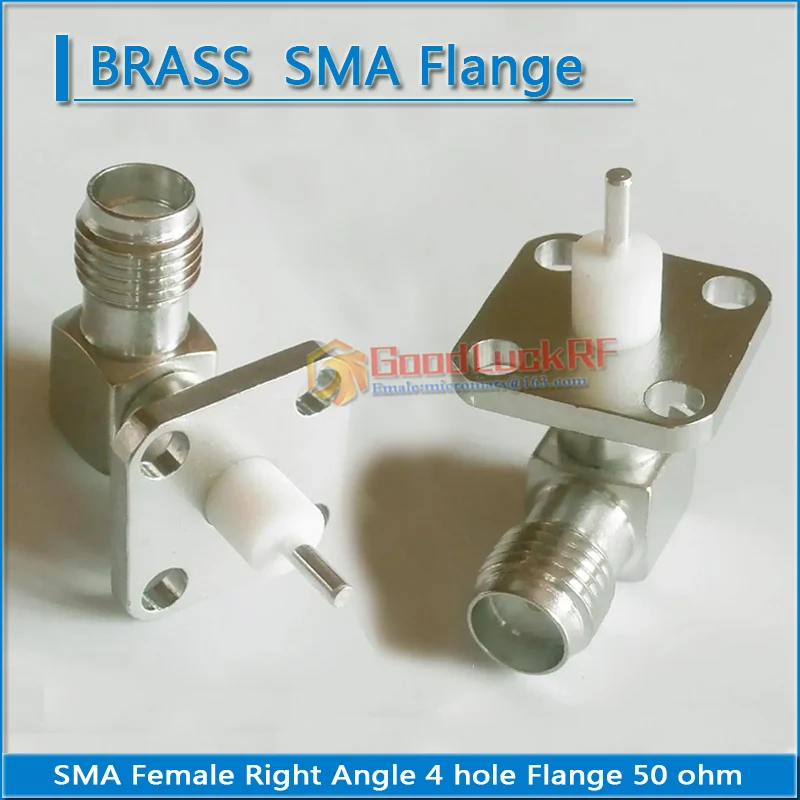 1X New RF Connector SMA Female jack deck Solder 90 Degree Right Angle With 4 Hole Flange Chassis Panel Mount Brass Nickel Plated