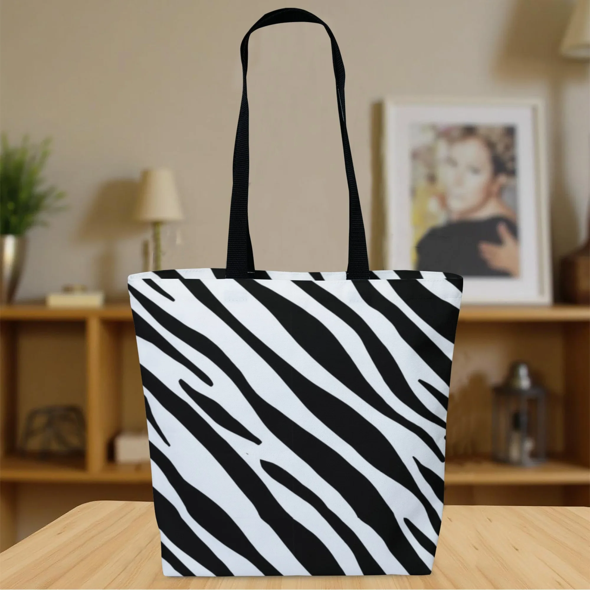 Eco-Friendly Zebra Print Canvas Tote Women Bag Black & White Animal Illustration Bag for Women Ideal for Eco-Conscious Users