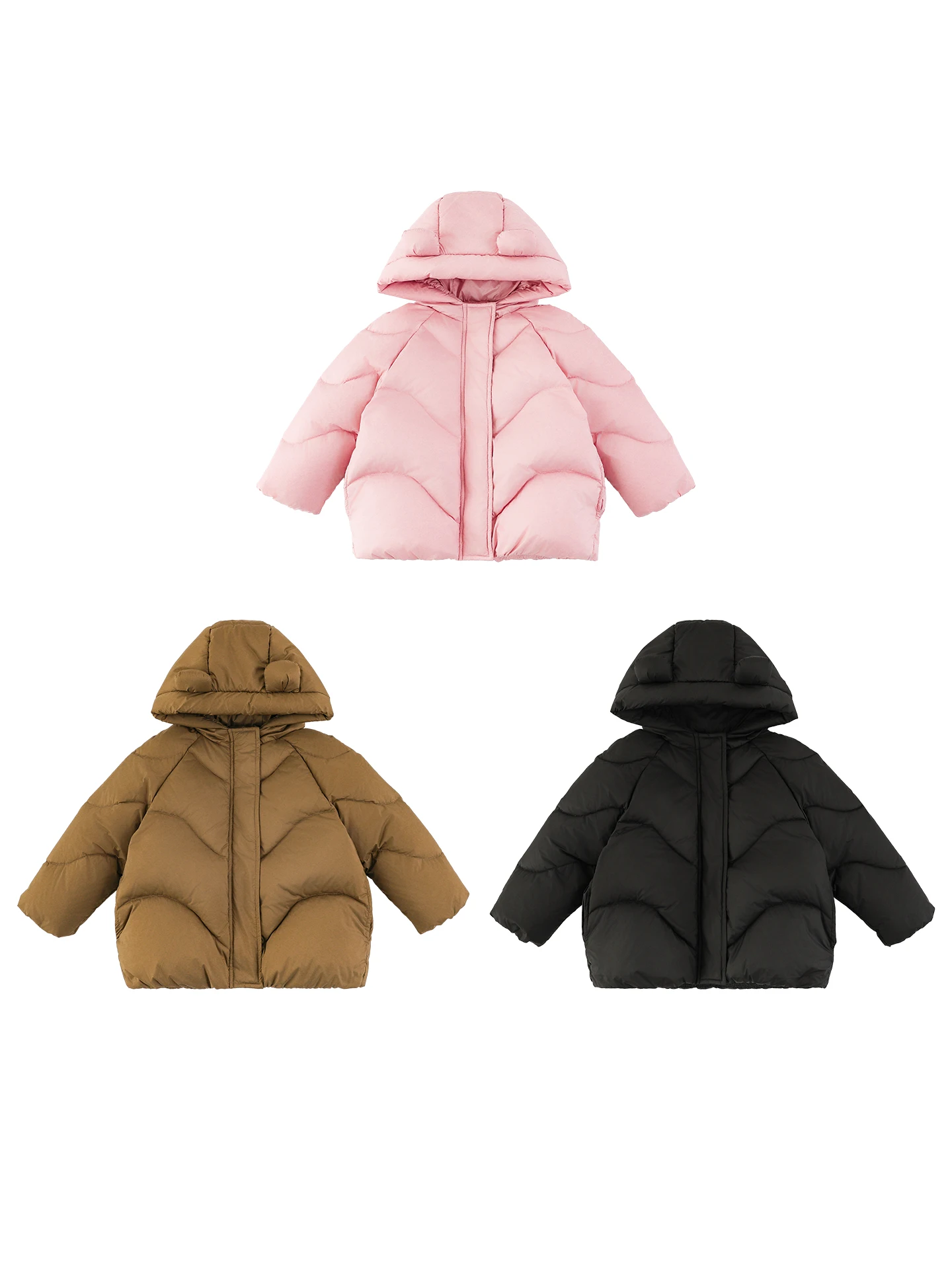 Girls Bear Ears Hood Mid Length Down Jacket Lightweight Warm Stylish Cute Solid Color Winter 2025 New for Kids 1 7 Years