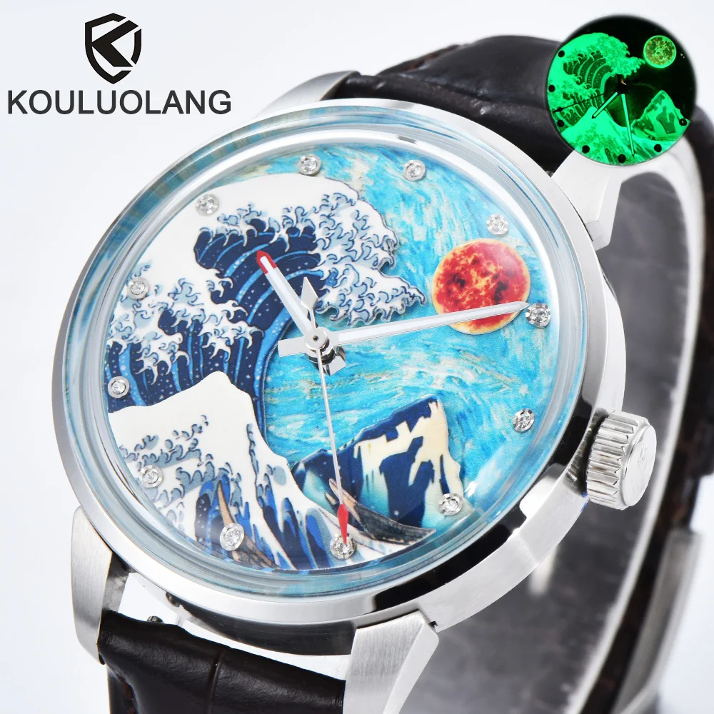 42mm Men's Automatic Watch KOULUOLANG Kanagawa Watch 8215 Movement 316L Stainless Steel 10bar Waterproof Super Luminous Watch