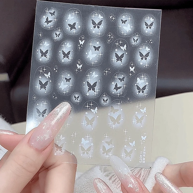 ✰✪1 Sheet Hollow Out Spray Painted Star Butterfly Nail Stickers Transparent White Pentagram Wearing Nail Stickers Decorations