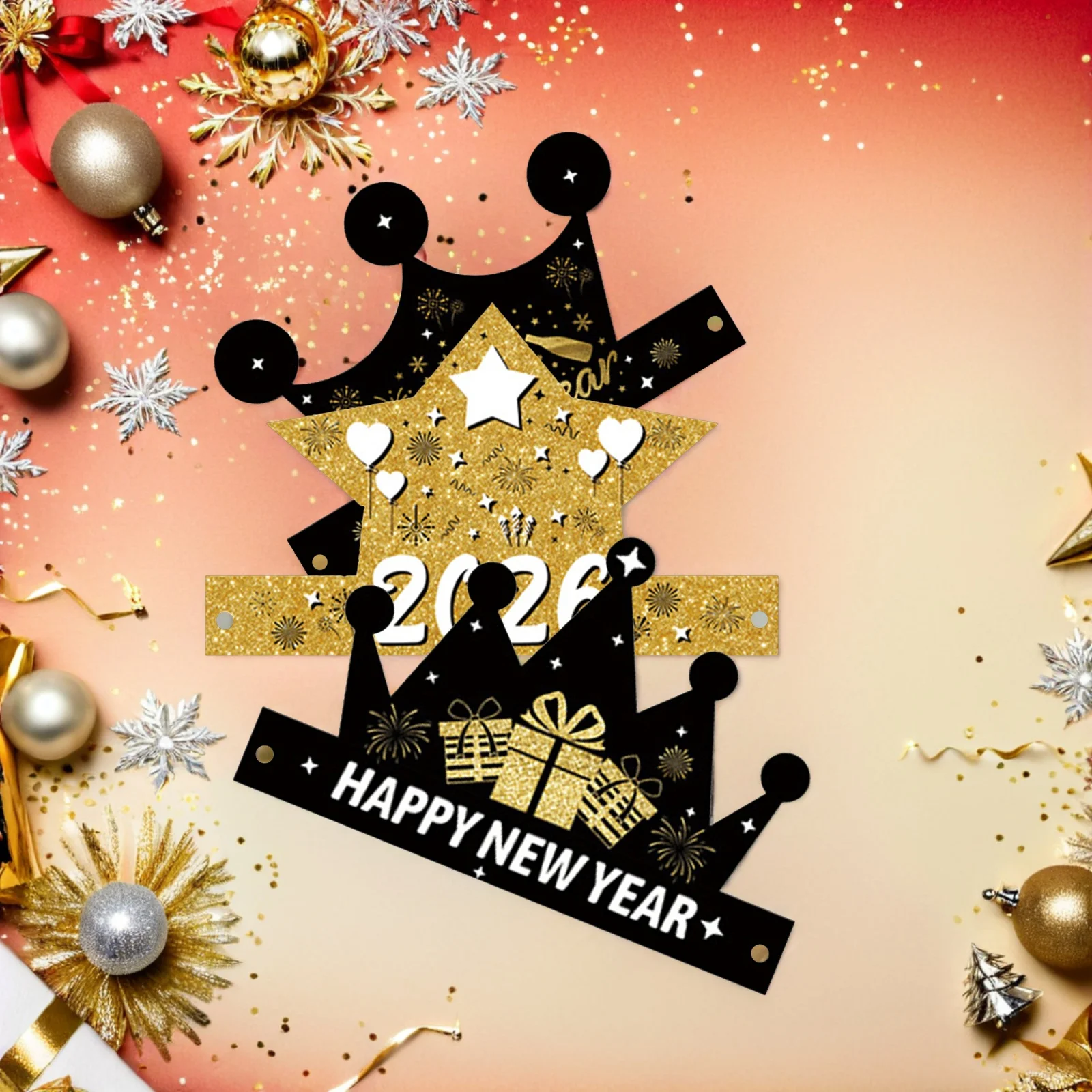 

12Pcs Happy New Year Party Hats Decorative Paper Crowns for Nye Festivities Photo Booth Props Celebration Supplies
