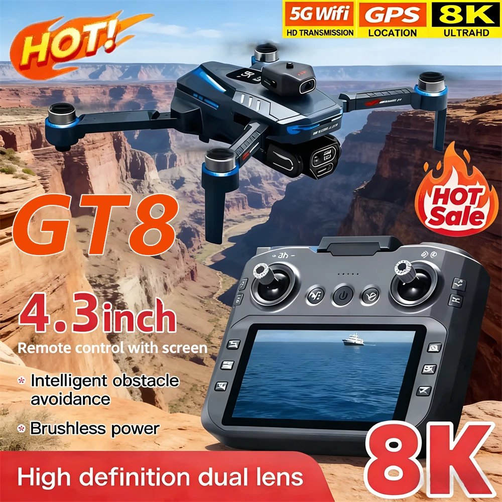 

Новый дрон GT8 2026 года: профессиональный, с камерами 8K, складной, карманный, с цветной подсветкой, радиоуправляемый самолет, Wi-Fi FPV, квадрокоптер, игрушки на радиоуправлении, подарки