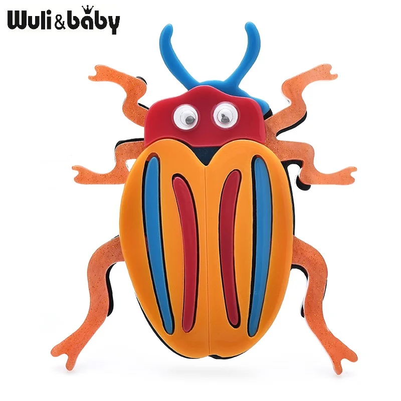 Wuli&baby Lovely Acrylic Beetle Brooches For Women Unisex Orange-red Color Insects Party Casual Brooch Pins Gifts