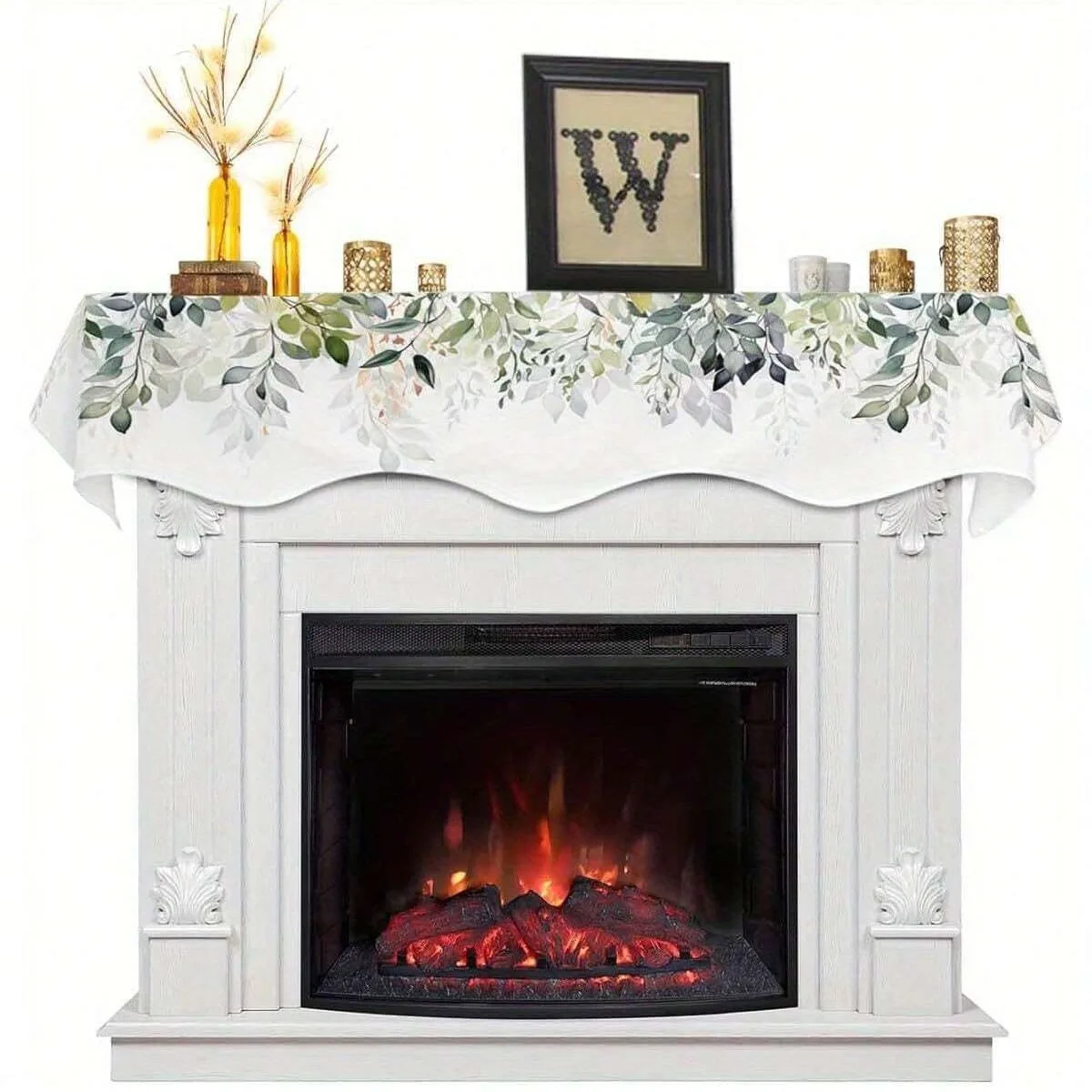 Цельный праздничный домашний шарф для камина с простым зеленым листом и цветочным дизайном, реквизит для повышения праздничной атмосферы.