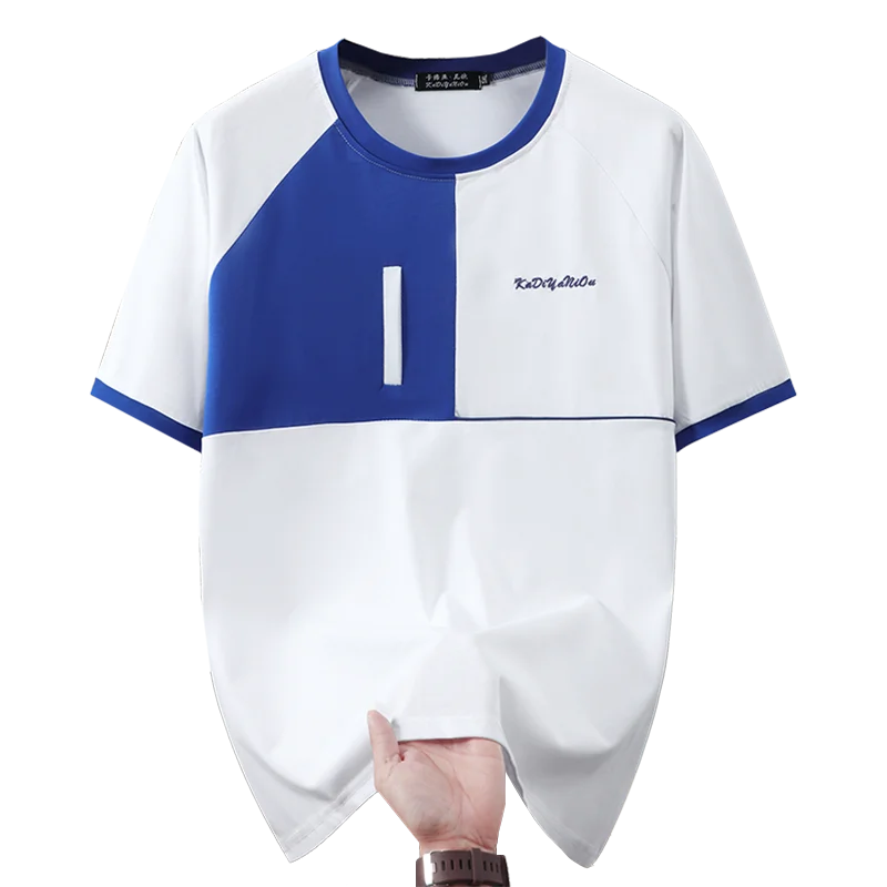 

Летняя мужская футболка большого размера с короткими рукавами и толстым свободным дышащим универсальным топом с круглым вырезом и вышивкой