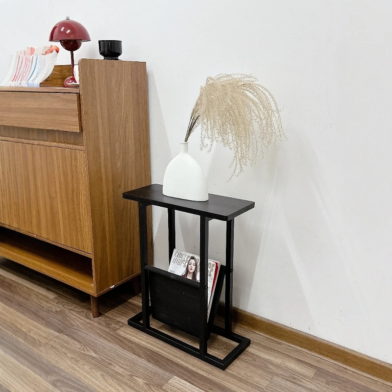 

Современный журнальный столик из кованого железа, компактный деревянный столик, твердая тумбочка для спальни, черный многофункциональный столик для дивана