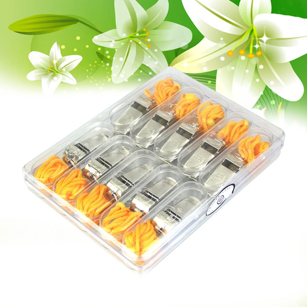 

10 шт., свистки для выживания из нержавеющей стали, громкие аварийные спортивные свистки, прочный металлический свисток для улицы, легкий брелок