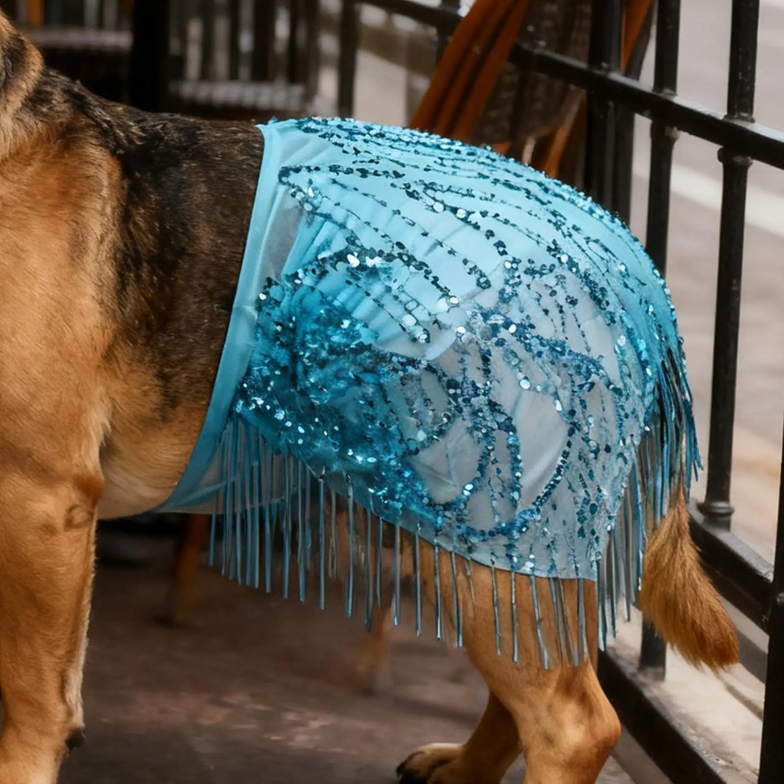 تنورة رقص شرقي للكلاب، تنورة كلب زرقاء مع سلسلة خصر وترتر، زي الورك لأداء حفلات الجرو المتوسطة وحفلات عيد الميلاد #2