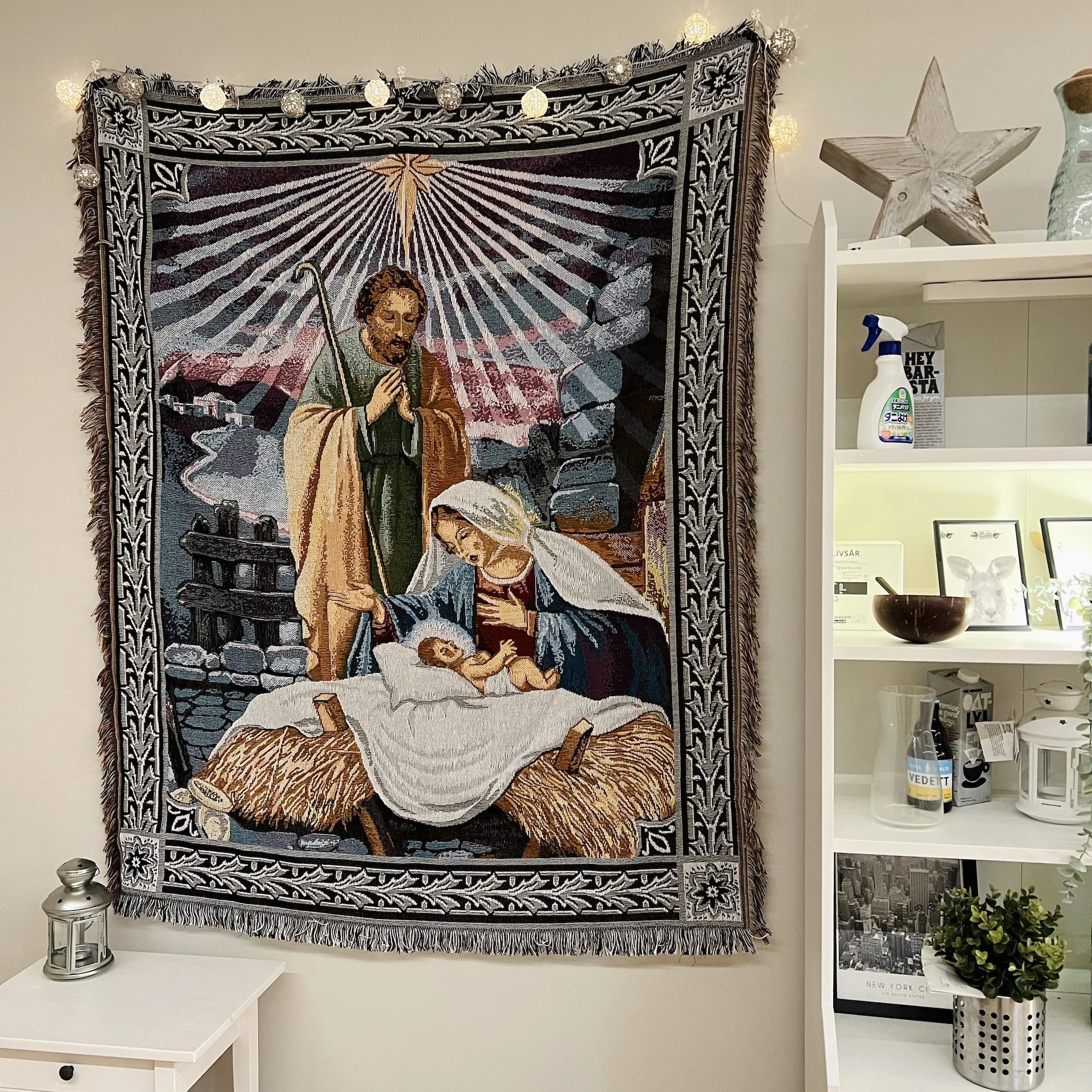 Jesus Holy Family Tapestry Cotton Thread Carpet Sofa Towel Tassel Leisure Blanket Art Christian Wall Decor Bed Rug 125x150cm