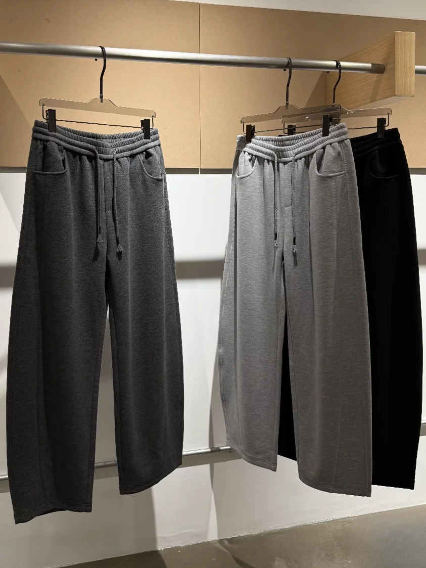 

Мужские осенне-зимние свободные спортивные брюки с эластичным поясом, широкие штанины, 3D крой, повседневные длинные брюки, модные повседневные брюки