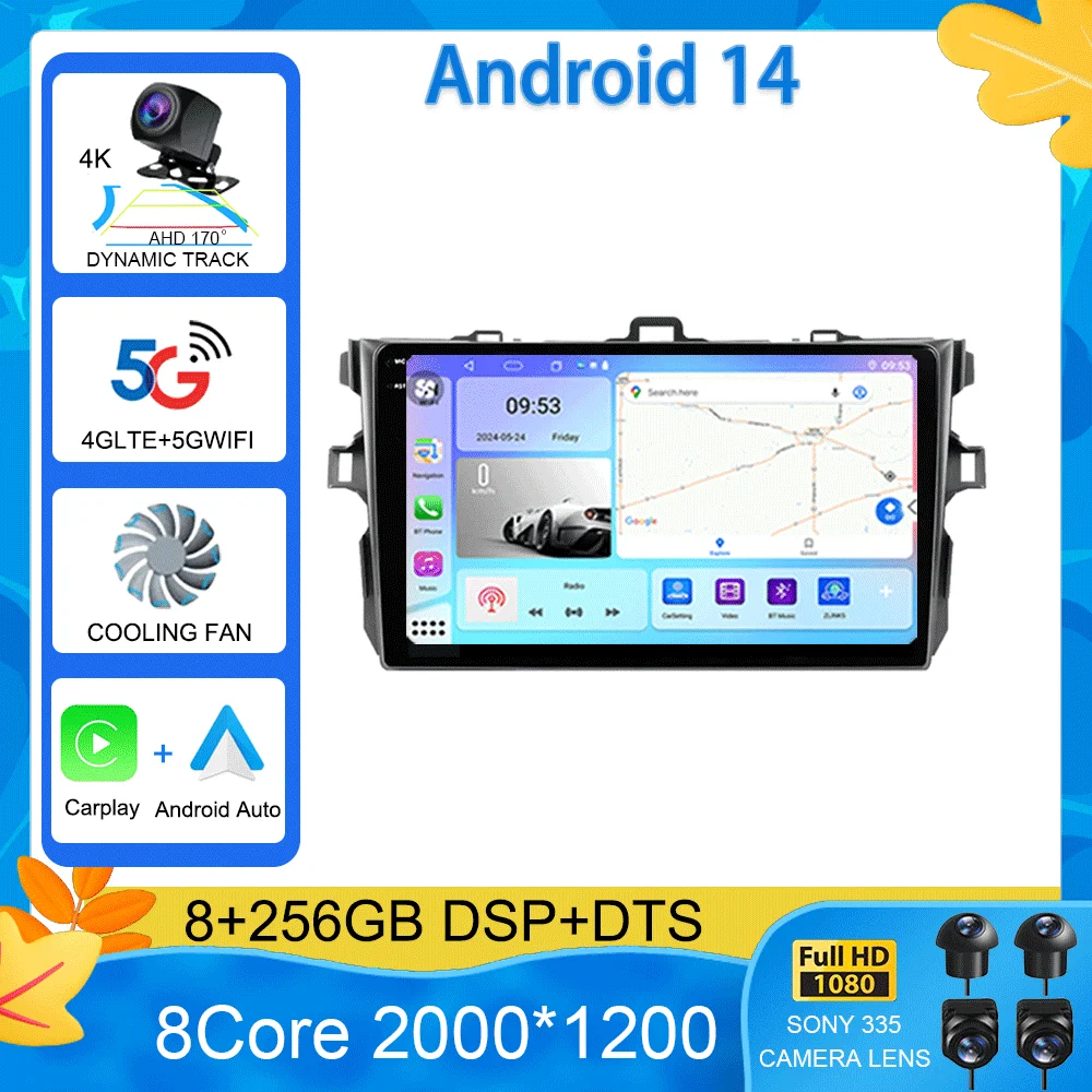 

For Toyota Corolla E140 150 2006-2013 8 Core 2Din Android 14 Car Radio Multimedia Video Player Autoradio Carplay gps