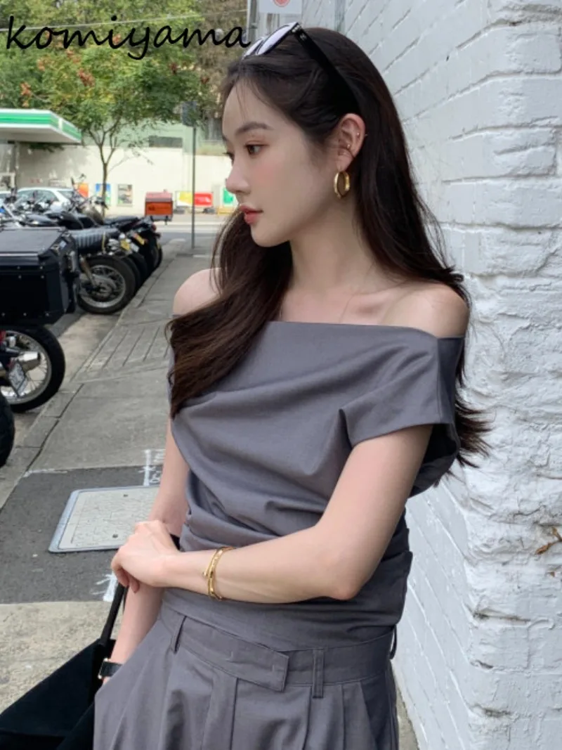 Sexy Off Shoulder Shirts & Blouses Short Sleeve Blusas Korean Chic Camisas Elegant Feminino Ropa Mujer 2024 New Summer Tops