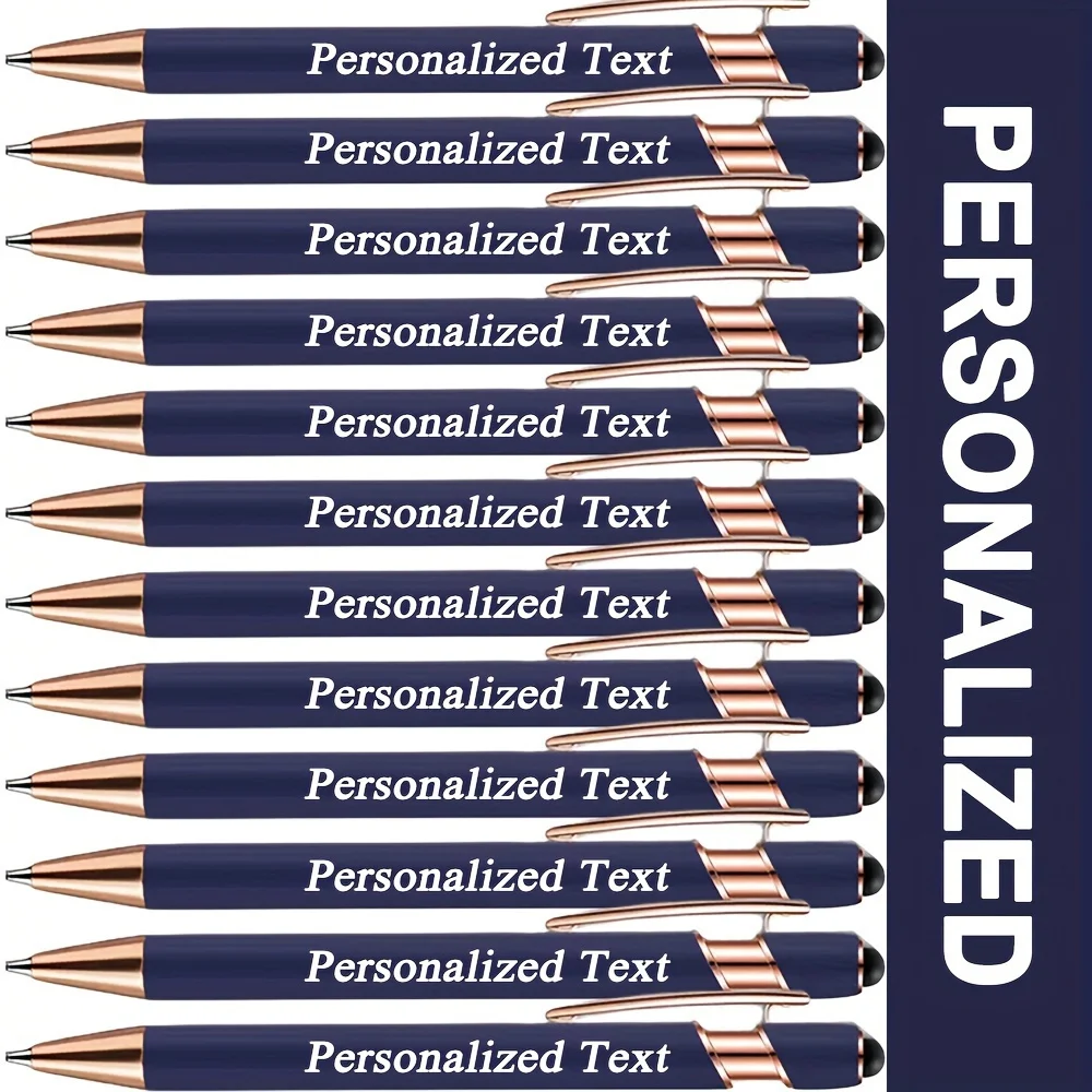 12pcs Personalized Engraved Metal Ballpoint Pen Set with Touchscreen Stylus- Smooth Writing, Medium Point