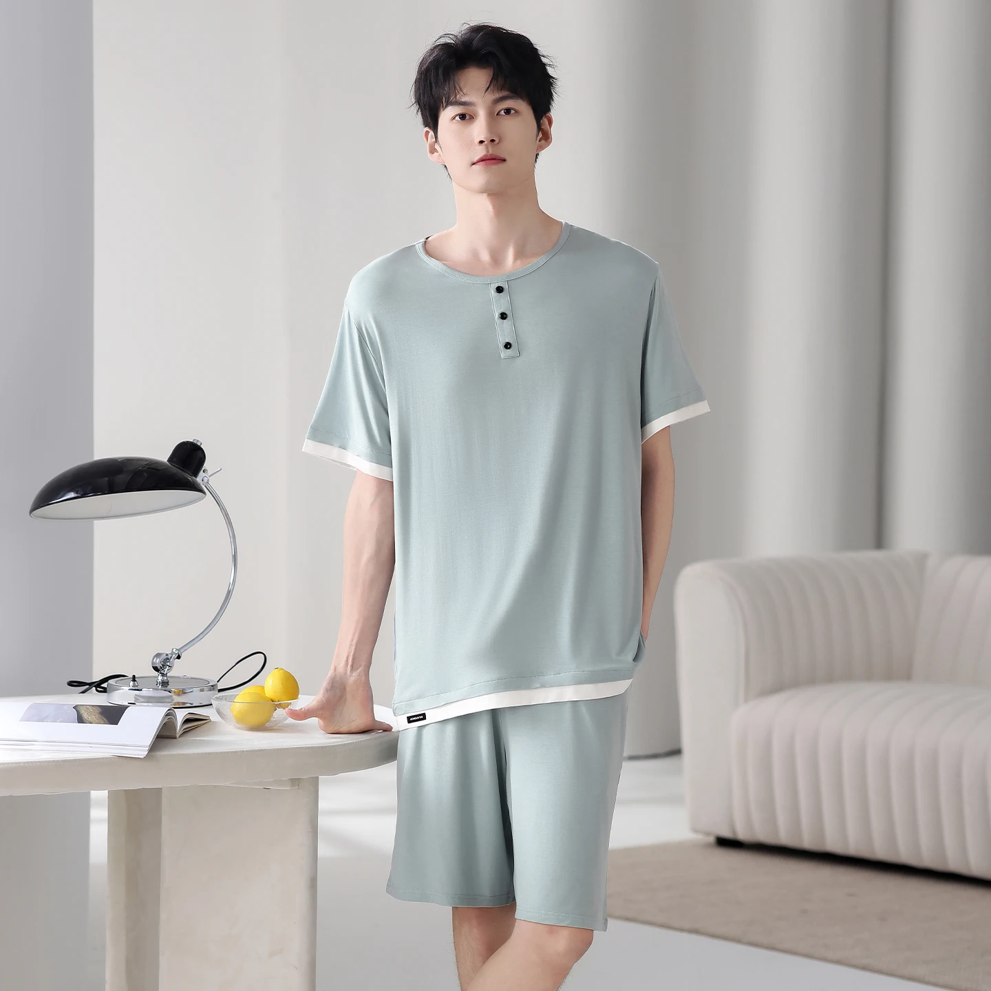 Men Pajamas Soft Modal Round Collar Sleepwear Mens Summer Home Clothes Big Yards L-4XL High Quality Young Male Homewear Sets