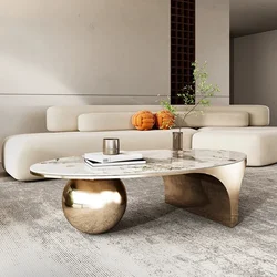 Mesa de centro ovalada de estilo nórdico, Mueble con diseño de mármol, patas de marco de Metal, Mueble de suelo para sala de estar y salón