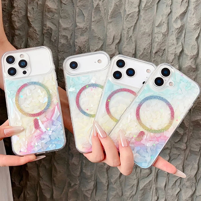 

Magnetic Phone Case For Iphone 17 16 15 14 13 Pro Max Plus 16Promax Glitter Phone Case Luxury 15Promax Cover Large Sequin Shell