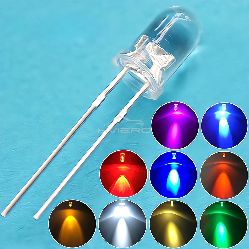 100Pcs F5 5mm Round White Red Blue Warm Pink UV Water Clear Led Super Bright Ligte Emitting Diodes 6000-6500k Lamp Beads Bulb