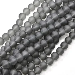 1Strand Transparent Glass Bead Strands Frosted Round Gray 4mm Hole: 1.1~1.6mm 200pcs/strand 31.4 inch