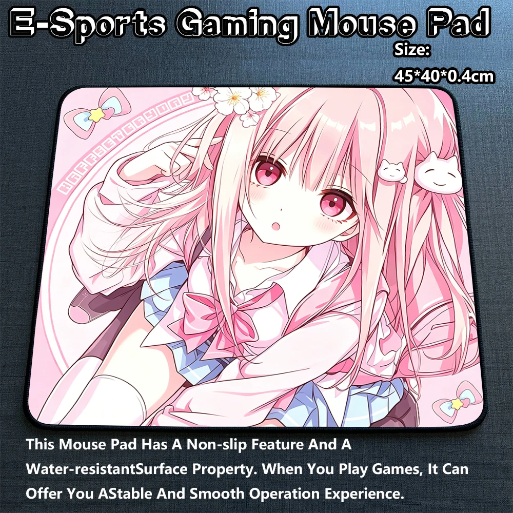 

Pink Kawaii Anime Girl Gaming Mouse Pad Waterproof Non-slip Desk Mat 45*40cm Keyboard Mat For Gamer E-Sports Mousepad HD Print