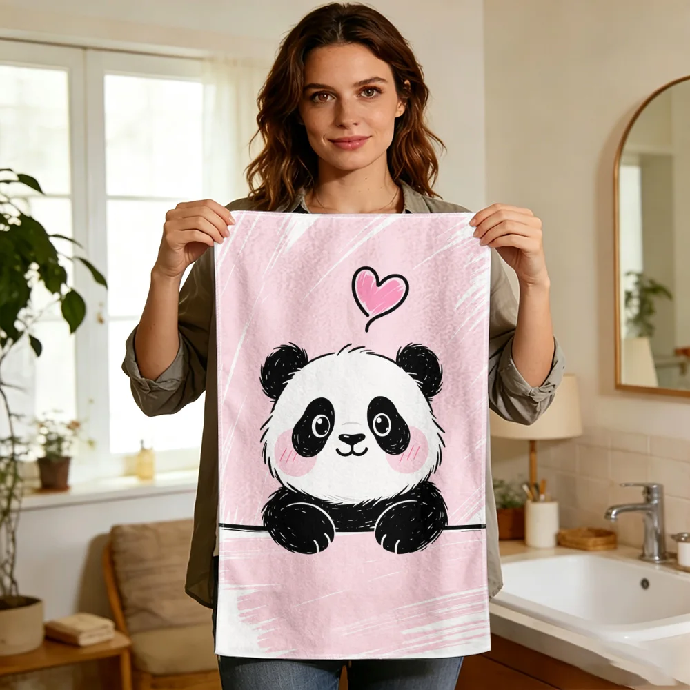 1pc/2pcs Cute Panda and Heart Print Kitchen Towel-Super absorbent, reusable polyester dish cloths, perfect for home decor, cooki