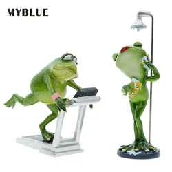 Home Room Table Decoration Accessories MYBLUE Kawaii Garden Animal Resin Running Sport Shower Frog Figurine Miniature Nordic