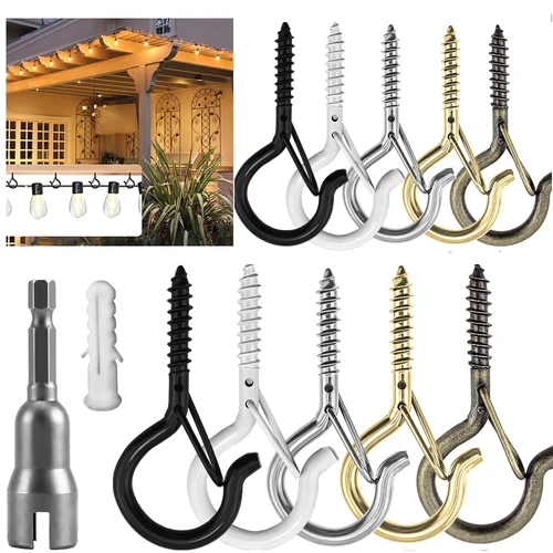 Hebilla de seguridad tipo Q multicolor con gancho de resorte para luces de plantas, guirnaldas de luces colgantes para exteriores, gancho de tornillo a prueba de viento, 5-50 Uds.