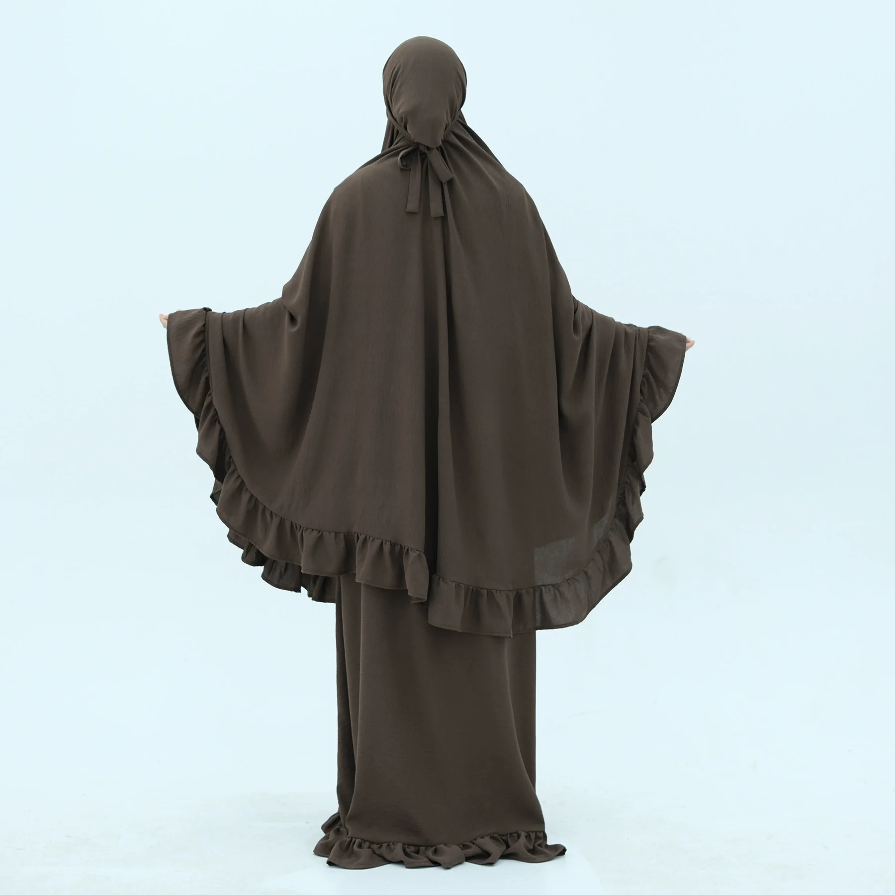 イスラム教徒の女性向けトルコ・ドバイ・アバヤ、紐付きホーンスリーブロングドレス、控えめなローブ、カフタン、女性用イブニングマキシドレス、イスラム服