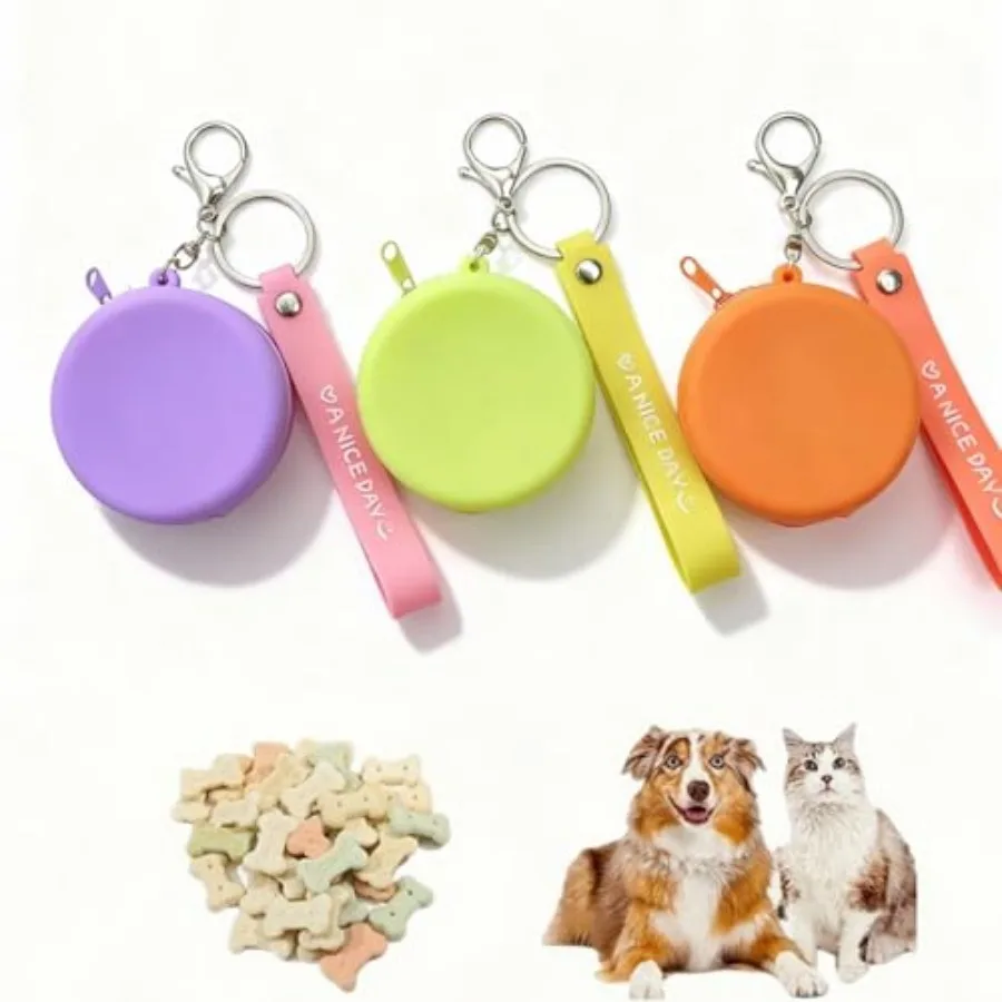 Reusable Silicone Dog Treat Pouch, 3-Pack Leakproof Training Bag with Zipper and Clip for Leash, Moisture-Proof, Easy to Clean,