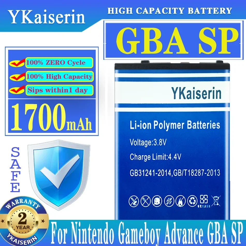 1700mAh High Capacity Battery for Nintendo Gameboy Advance GBA SP, Enhanced Performance