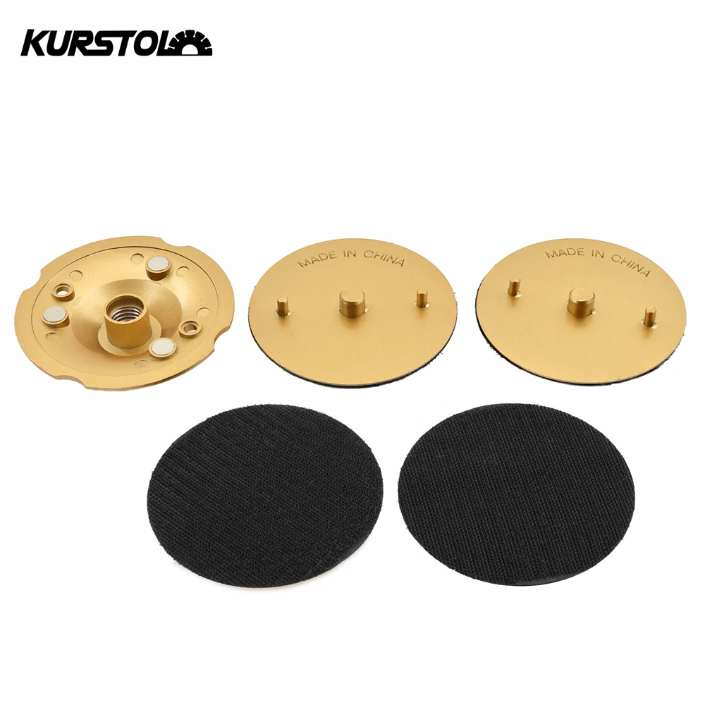 KURSTOL 1Set 4inch 100mm Aluminum Based Backer Pad For Angler Grinder Diamond Polishing Pads Removable 1pc Base+4pcs Pads