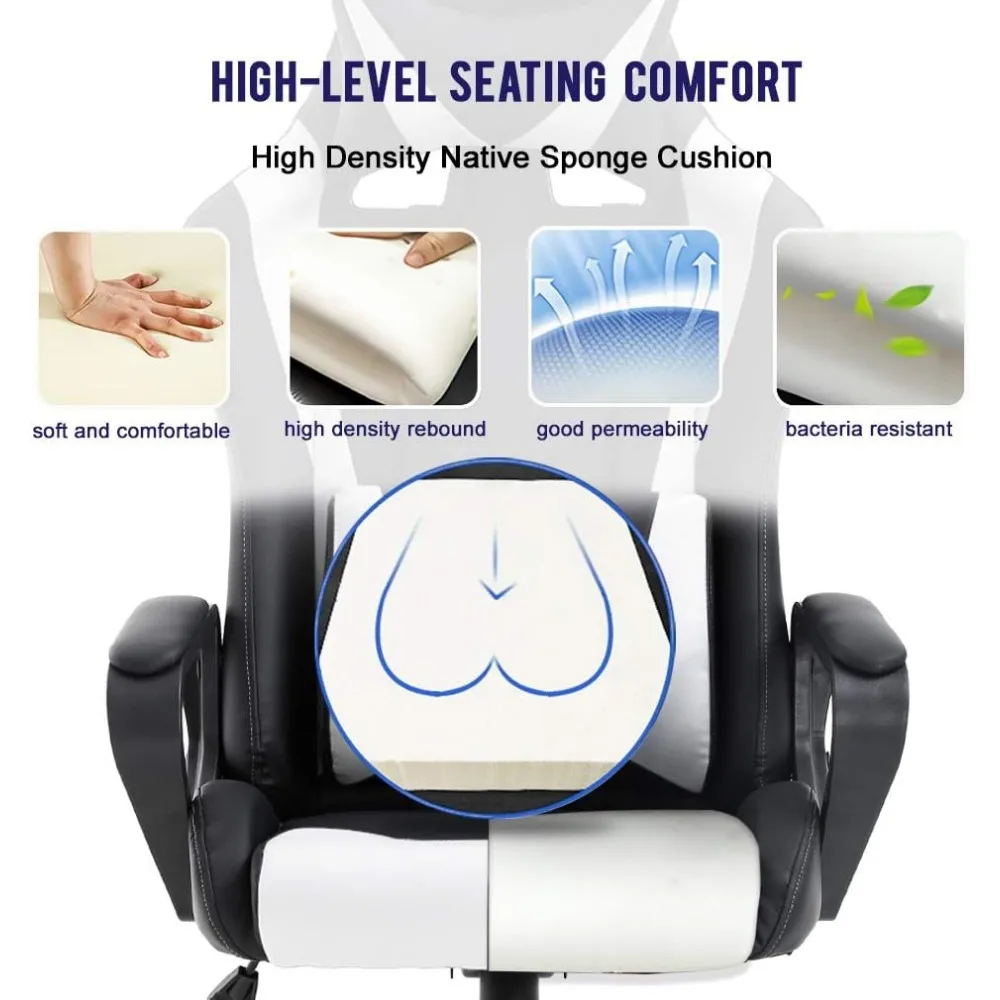 High-Back Gaming Chair Office Chair Computer Racing Chair PU Desk Ergonomic Executive Swivel Rolling with Lumbar