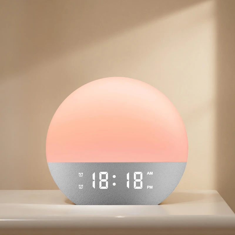 Wake Up Light Alarm Clock Sunrise/Sunset Simulation FM Radio Color Night Light  White Noise Machine Bedside Clock for Home Decor