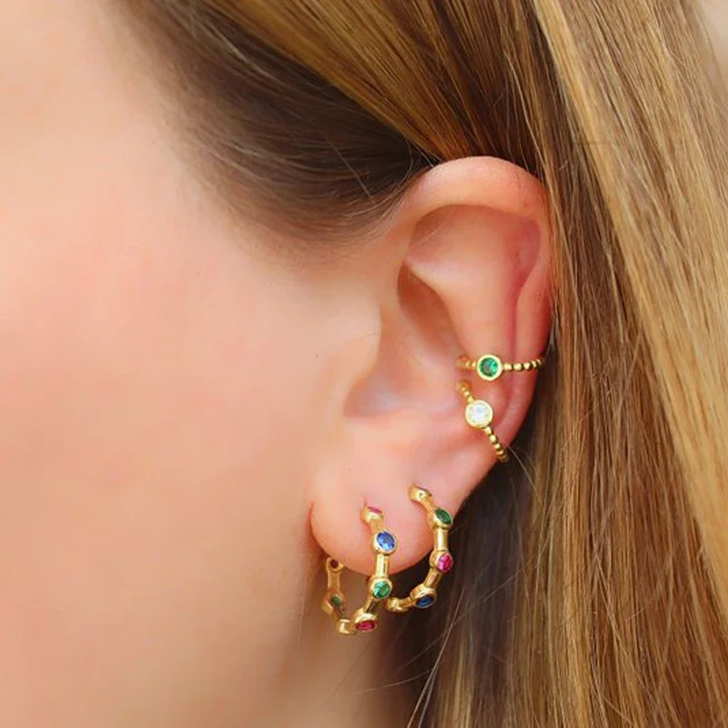 

1 шт., стерлинговое серебро 925 пробы, зеленый циркон, круглые серьги-каффы с фианитом, женские модные ювелирные зажимы без пирсинга, свадебный подарок