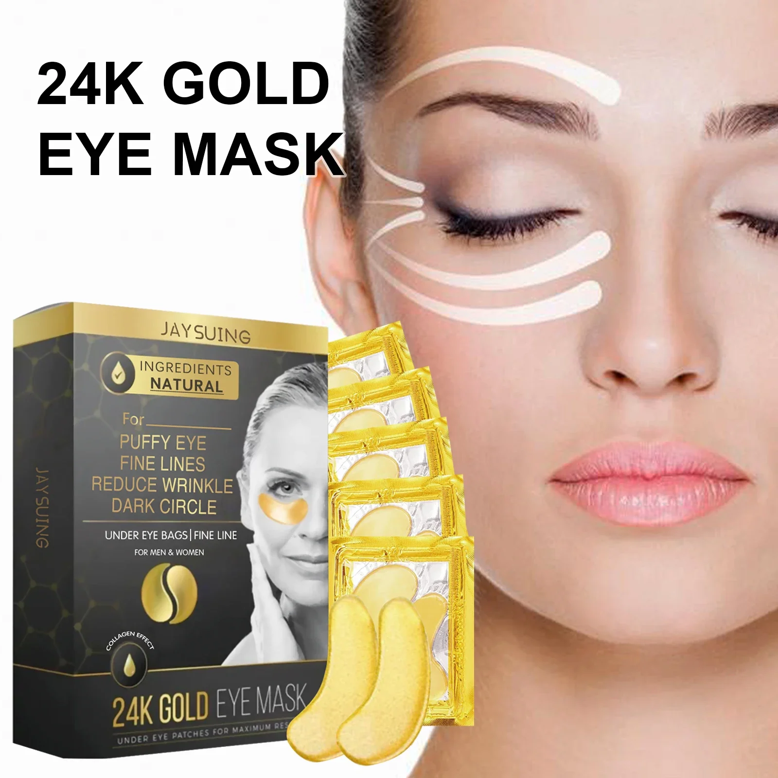 Jaysuing 24k Golden Eye Mask for Dimming Fine Lines, Removing Dark Circles, Firming and Moisturizing Crystal Collagen Eye Mask