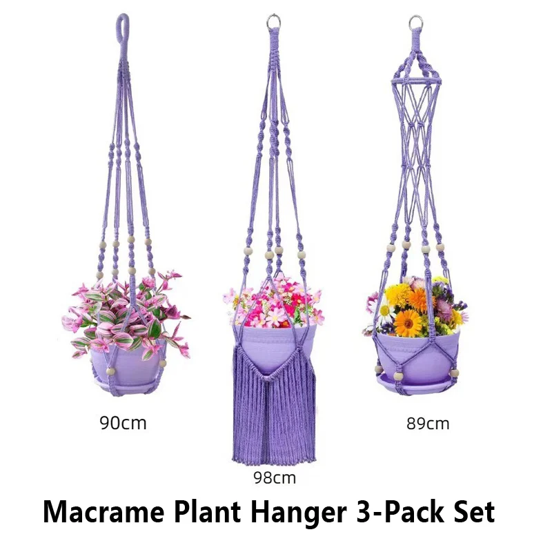 Boho Nordic Hand‑Woven Macrame Plant Hanger Set, Cotton Jute Rope Hanging Basket for Home Balcony Decor