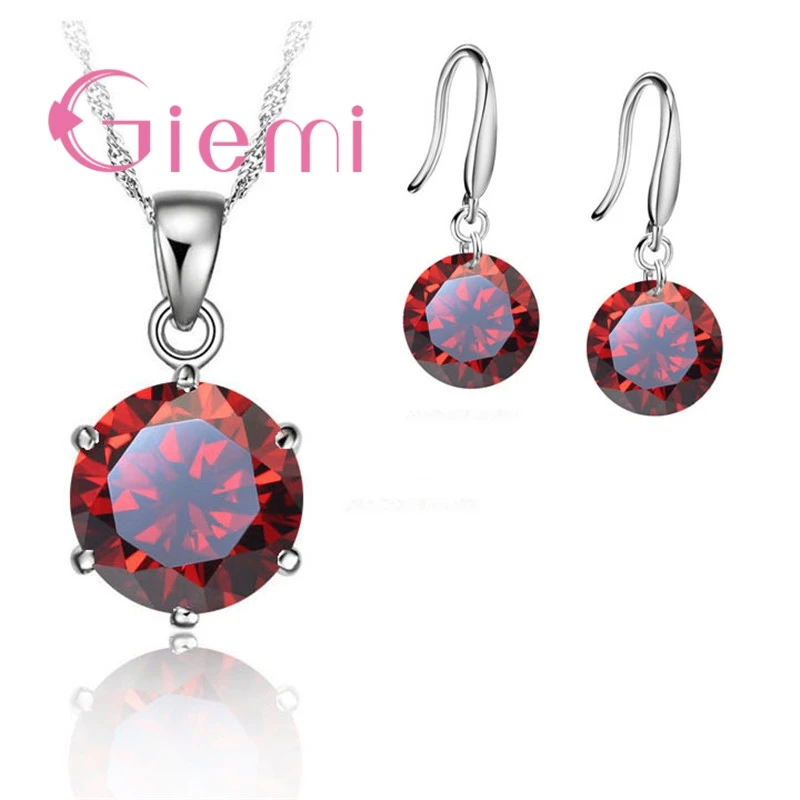 Delicate Round Crystal Necklace Earrings For Mother Women Anniversary Gift Jewellery Set 925 Sterling Silver