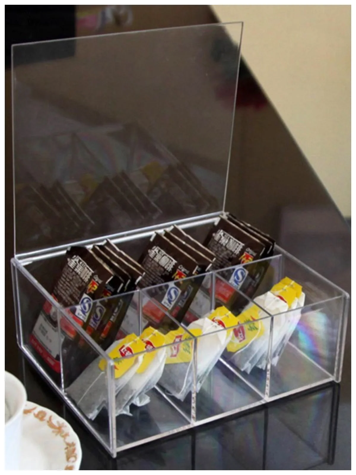 Transparan 6 Sel Organizer Teh Multifungsi Penggunaan Kualitas Tinggi Keras dan Kuat Bahan Peralatan Rumah Alat Dapur