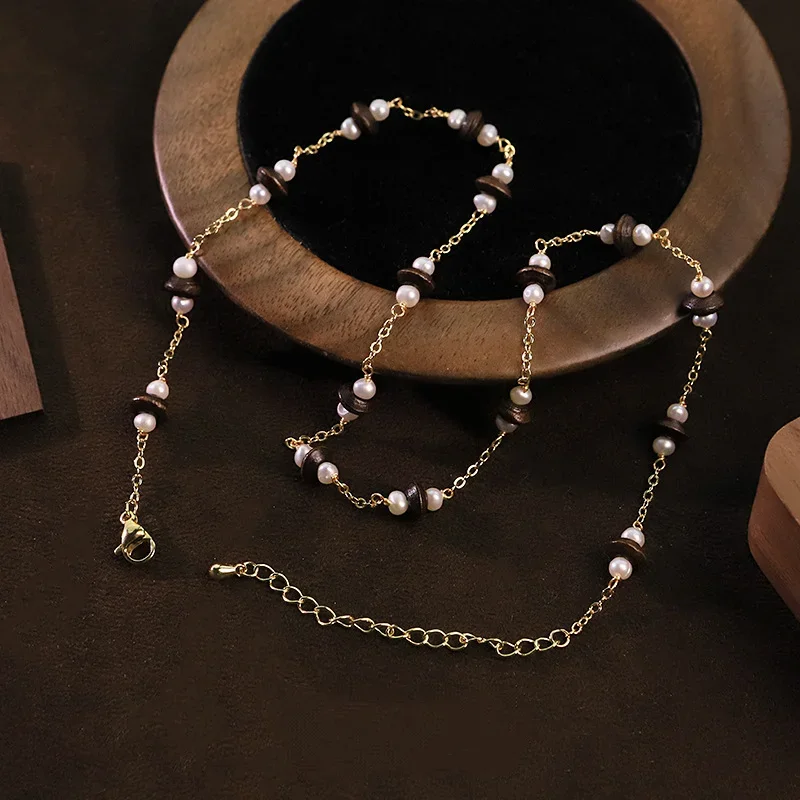 Vintage Pearl Tiger Eye Stone Splicing Choker Necklace Ladies Clavicle Chain Luxury Neck Ornament For Female Birthday Jewelry