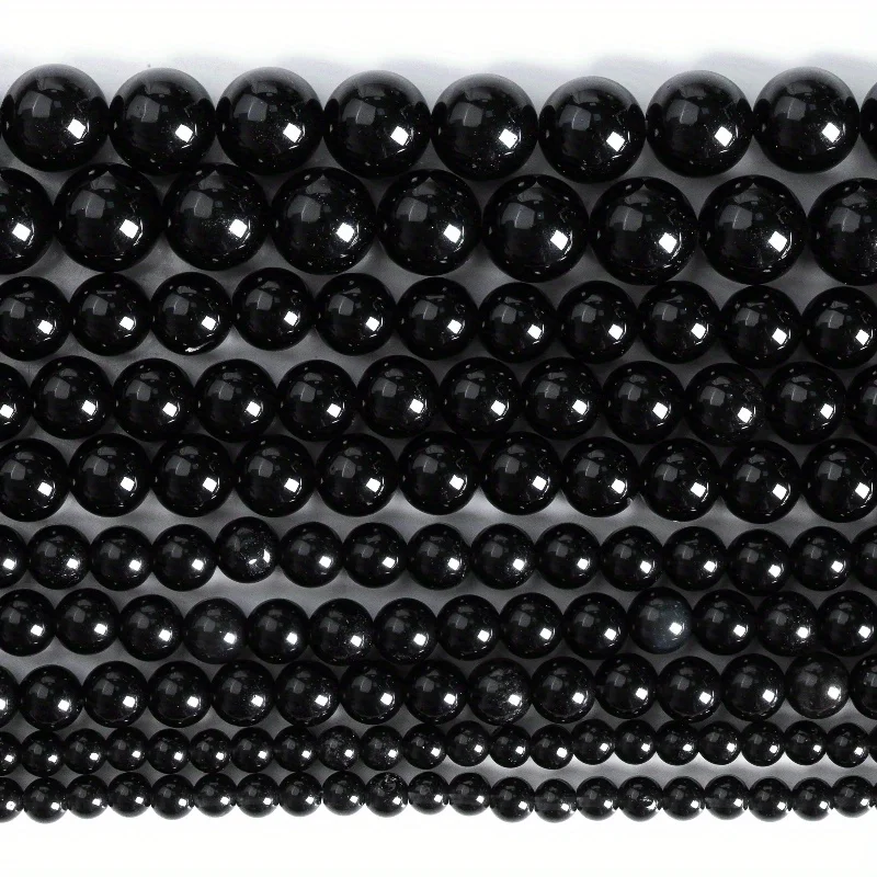 Cuentas de obsidiana negra de piedra Natural de 4-12mm, cuentas espaciadoras sueltas redondas lisas para fabricación de joyería, accesorios para pulseras y collares DIY